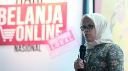 Dirjen Perdagangan Dalam Negeri Kemendag, Tjahya Widayanti memberikan sambutan pada acara media briefeng Harbolnas 2018 di Jakarta, Selasa (13/11). Harbolnas akan diikuti lebih dari 300 e-commerce. (Liputan6.com/HO/Sebio)