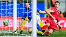 Kemenangan besar pertama Italia ketika ditangani oleh Roberto Mancini yaitu ketika menjamu Liechtenstein. Skuat asuhannya berpesta gol 6-0 ketika pertandingan kualifikasi Grup J Euro 2020 pada 26 Maret 2019. (Foto: AFP/Miguel Medina)