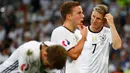 Reaksi para pemain Jerman usai dikalahkan 2-0 oleh Prancis saat Semi Final Piala Eropa 2016 di Stade Velodrome, Marseille, Jumat (8/7). (REUTERS / Michael Dalder)