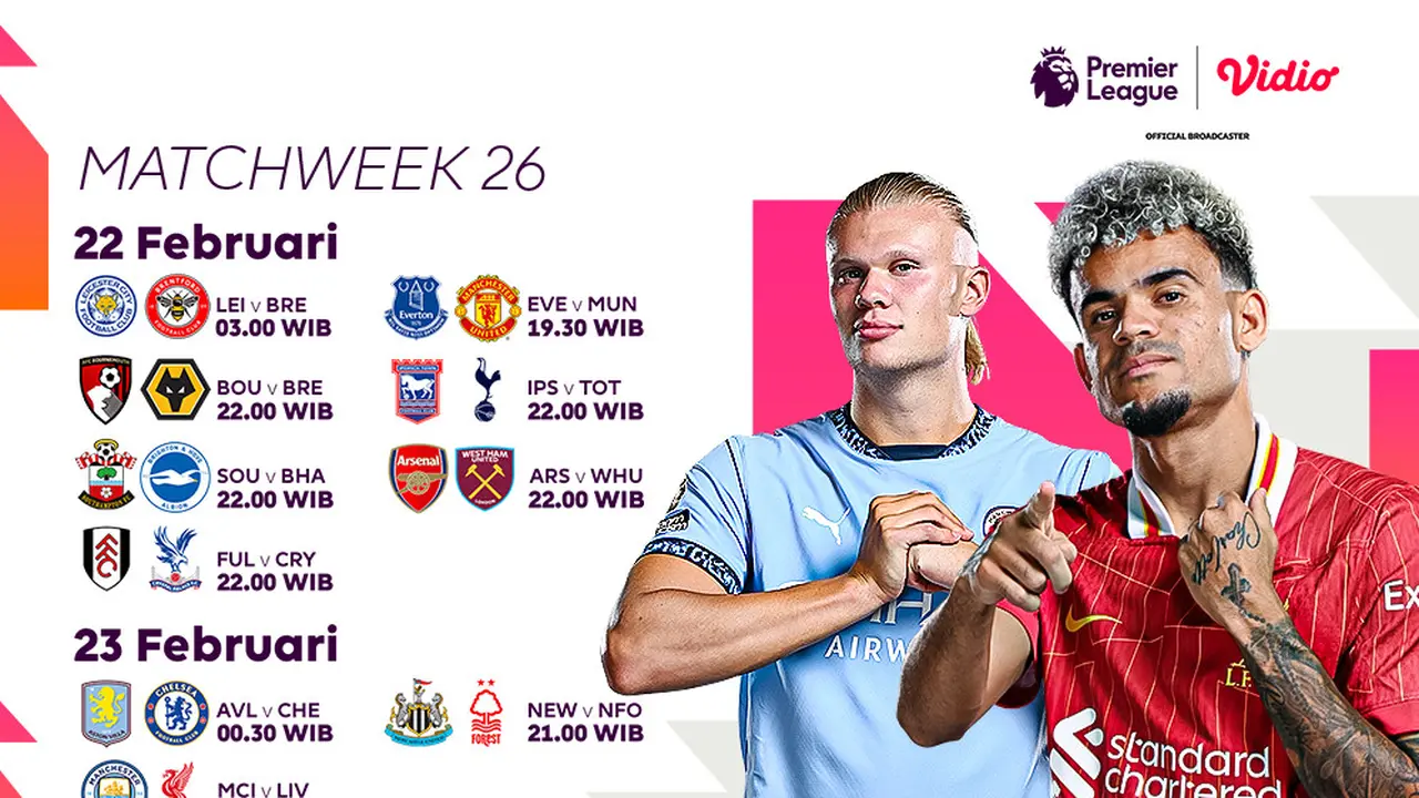 Jadwal Live Streaming Liga Inggris 2024/25 Akhir Pekan Ini di Vidio