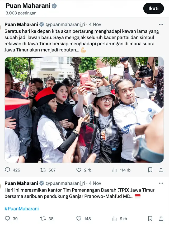 Unggahan Puan Maharani. (Foto: Dok. Twitter @puanmaharani_ri)