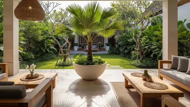 Palem Kipas, Nuansa Resort Tropis di Teras