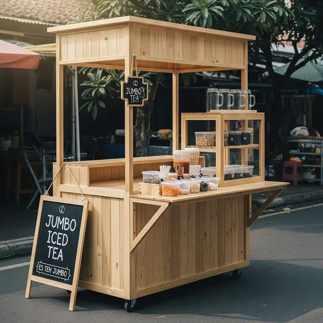 Desain Warung Portable Booth untuk Jualan Es Teh Jumbo