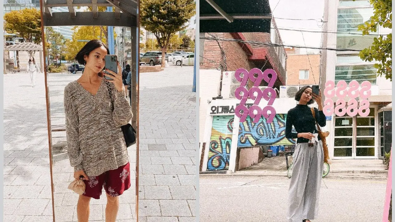 8 Inspirasi OOTD Kasual Putri Marino Saat Mirror Selfie di Korea Selatan
