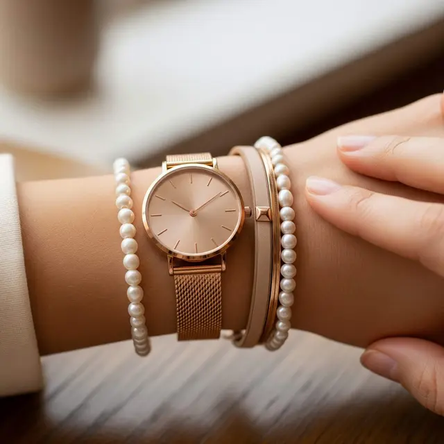 Padu Padan Jam Tangan Rose Gold dengan Gelang Warna Senada