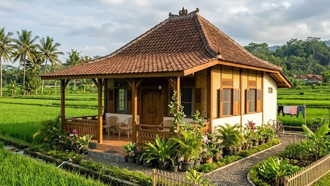 Model Rumah Desa di Lahan Bekas Sawah yang Subur
