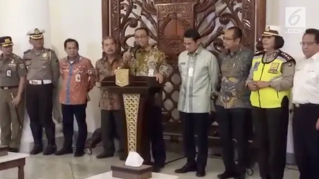 Gubernur DKI Jakarta Anies Baswedanmemaparkan konsep penataan kawasan Tanah Abang di Balai Kota DKI, Jakarta Pusat, Kamis (21/12/2017).