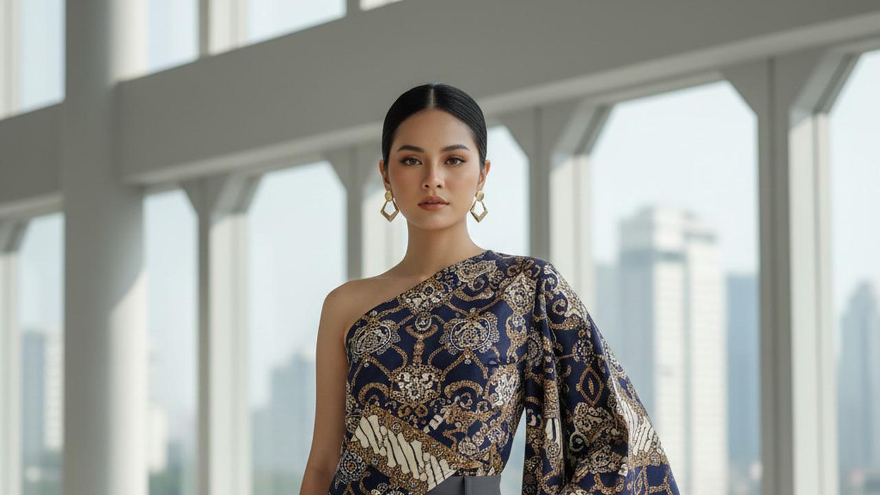 Atasan Batik One-Shoulder Asymmetric Top