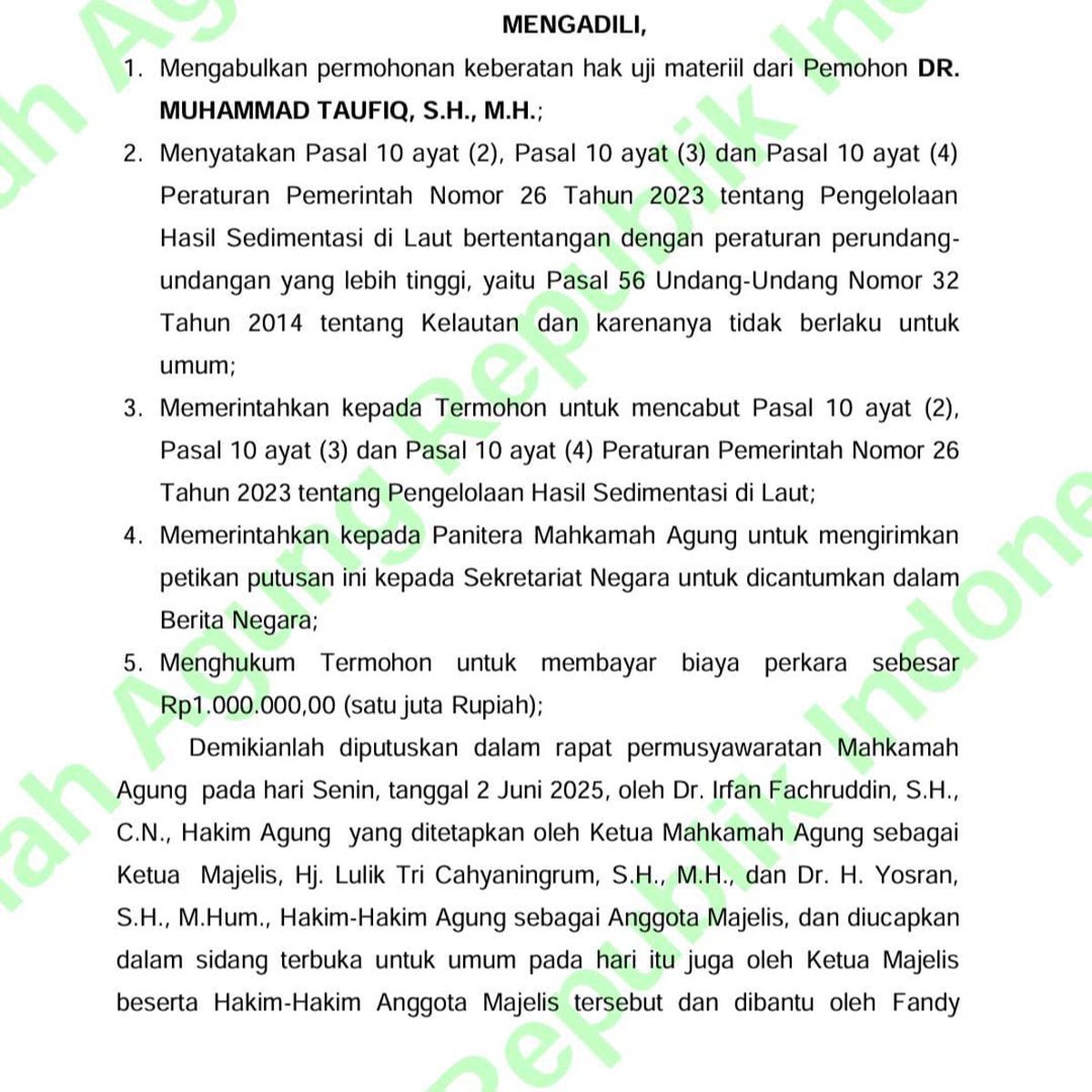 Bunyi Putusan MA Batalkan Kebijakan Jokowi soal 'Obral' Pasir Laut ke Asing