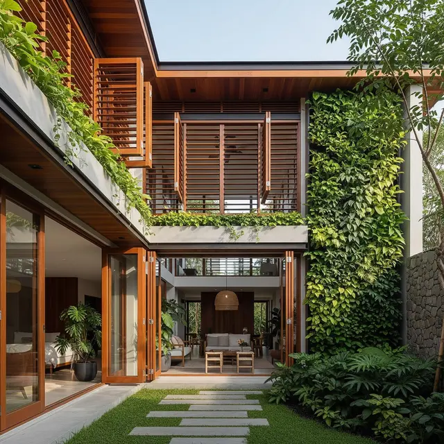 Desain Rumah Adem dengan Ventilasi Silang dan Tanaman Indoor (Gemini AI)