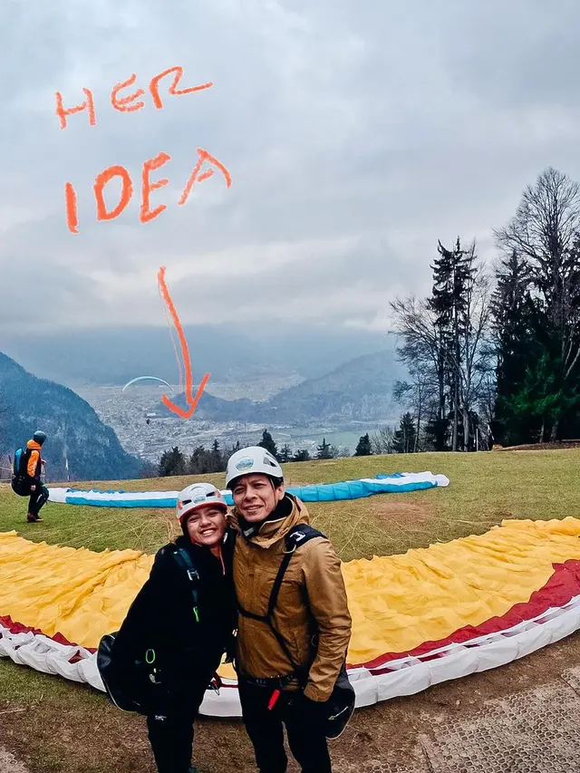6 Potret Alleia Selama Liburan di Swiss, Beri Ide Ariel NOAH Main Paralayang