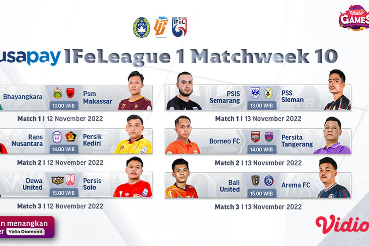 Link Live Streaming Nusapay IFeLeague1 2022 Week 10 Live Vidio 12 sampai 13 November 2022
