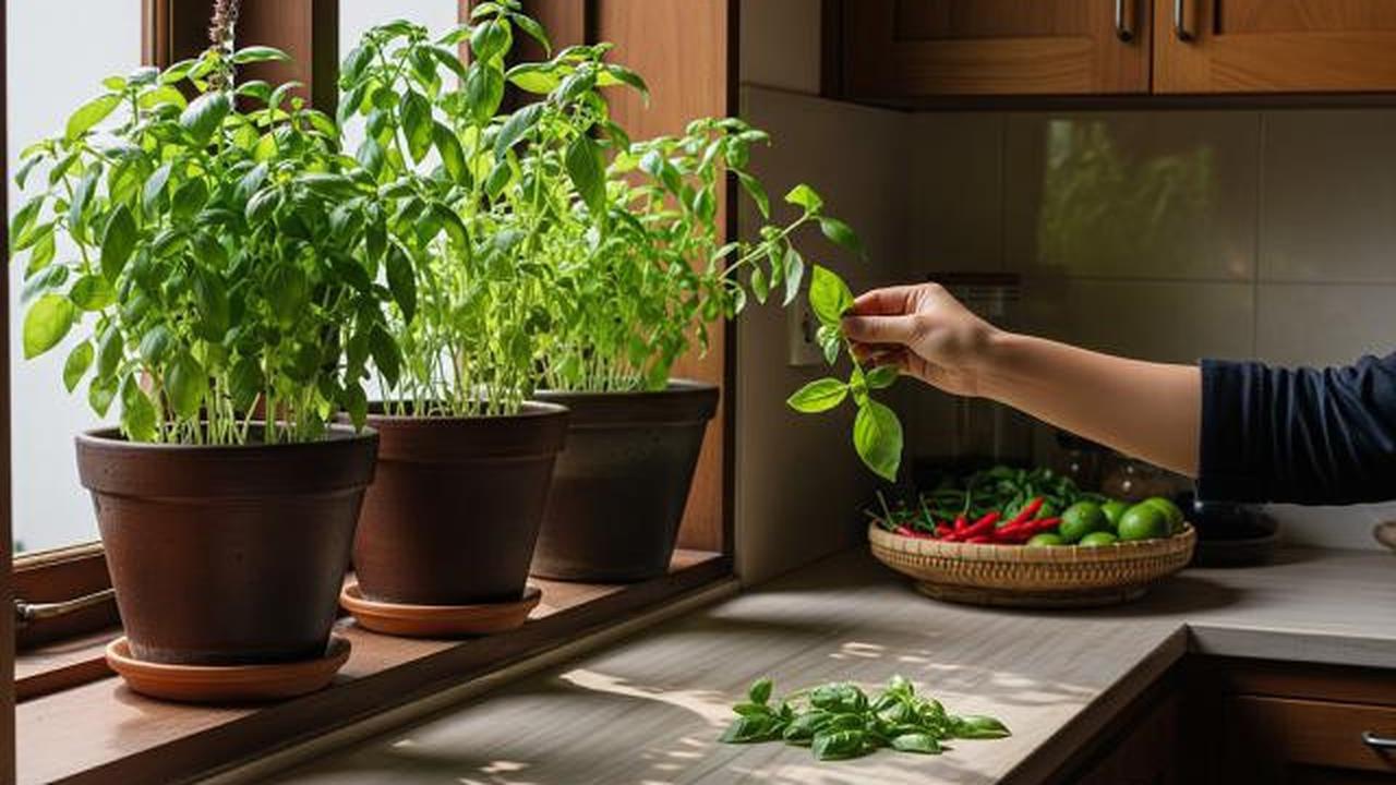 Kebun Basil untuk Dapur Aktif Memasak/Ide Kebun Rempah Dapur di Ambang Jendela