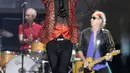 Mick Jagger selaku vokalis The Rolling Stones tampil enerjik di panggung pada konser di Vienna, Austria (16/6/2014). (Bintang/EPA)