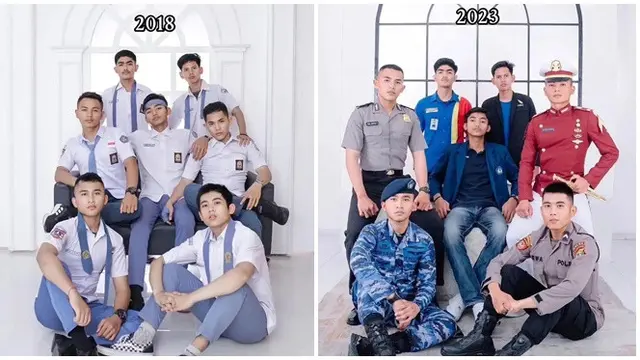 Momen Geng SMA Reka Ulang Foto Pakai Seragam Kerja, Tetap Bersahabat Baik