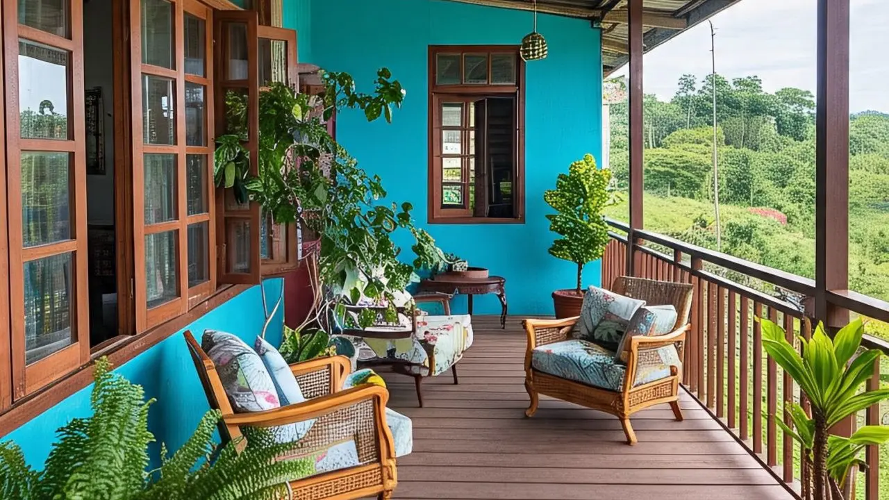 Rumah Panggung dengan Cat Tembok Warna Biru Cerah