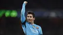 Lionel Messi merayakan golnya ke gawang Arsenalpada leg pertama babak 16 besar liga Champions di Stadion Emirates, Selasa (24/2/2016) dini hari WIB. (Reuters / Toby Melville)