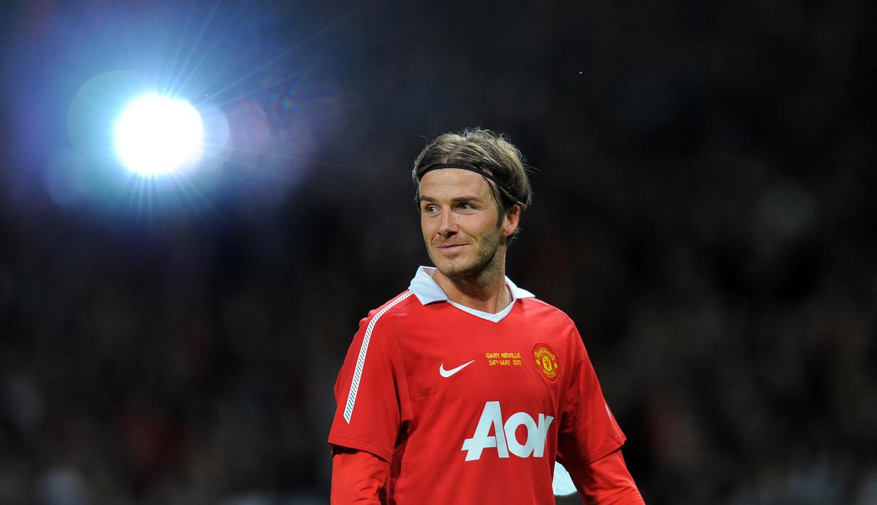 2. David Beckham - Beckham salah satu pemain yang melekat dan identik dengan nomor 7 di Manchester United. Pemain asal Inggris ini mecetak 85 gol dari 387 penampilan bersama Manchester United di semua kometisi. (AFP/Andrew Yates)