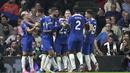 Selebrasi pemain Chelsea setelah Armando Broja mencetak gol kedua ke gawang Fulham dalam pertandingan pekan ketujuh Premier League 2023/2024 yang digelar di Craven Cottage, Selasa (3/10/2023) dini hari WIB. (AP Photo/Kin Cheung)