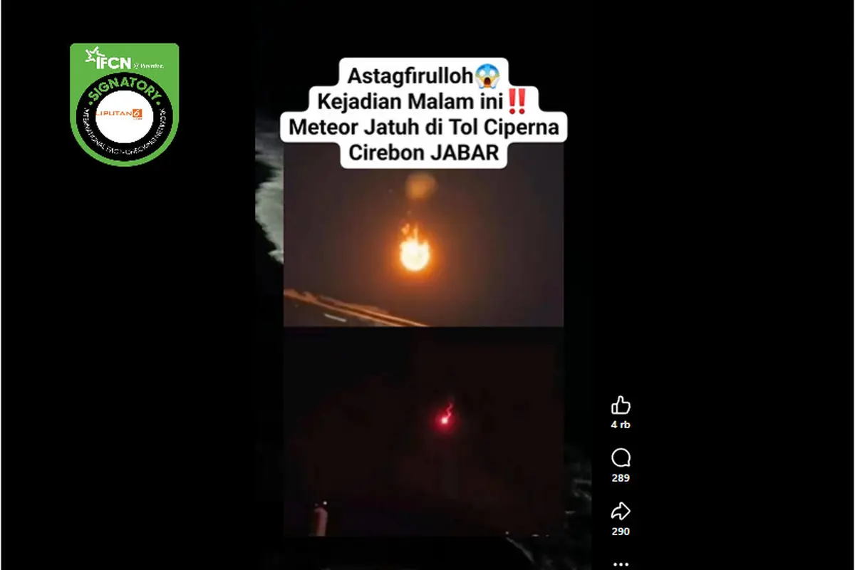 Tangkapan layar klaim meteor jatuh di Tol Ciperna Cirebon.
