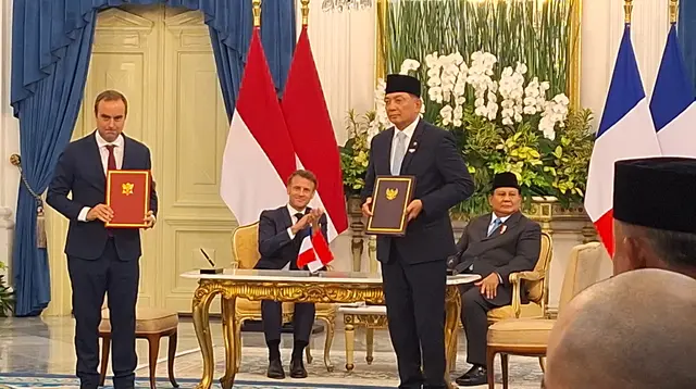 Pertemuan Presiden Prabowo Subianto dan Presiden Prancis Emmanuel Macron di Istana Merdeka Jakarta, Rabu (28/5/2025) menghasilkan sejumlah kesepakatan dan kerja sama. (Liputan6.com/ Lisza Egeham)