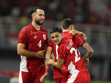 Pemain Timnas Indonesia, Eliano Reijnders merayakan gol timnya dalam laga FIFA Matchday melawan Chinese Taipei di Stadion Gelora Bung Tomo (GBT), Surabaya, Jumat (06/07/2025). (Bola.com/Abdul Aziz)