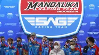 Perkenalan Pertamina Mandalika SAG Team di Mandalika GP Hub, Jakarta Selatan, Kamis (10/3/2022). (Bola.com/M.Iqbal Ichsan)