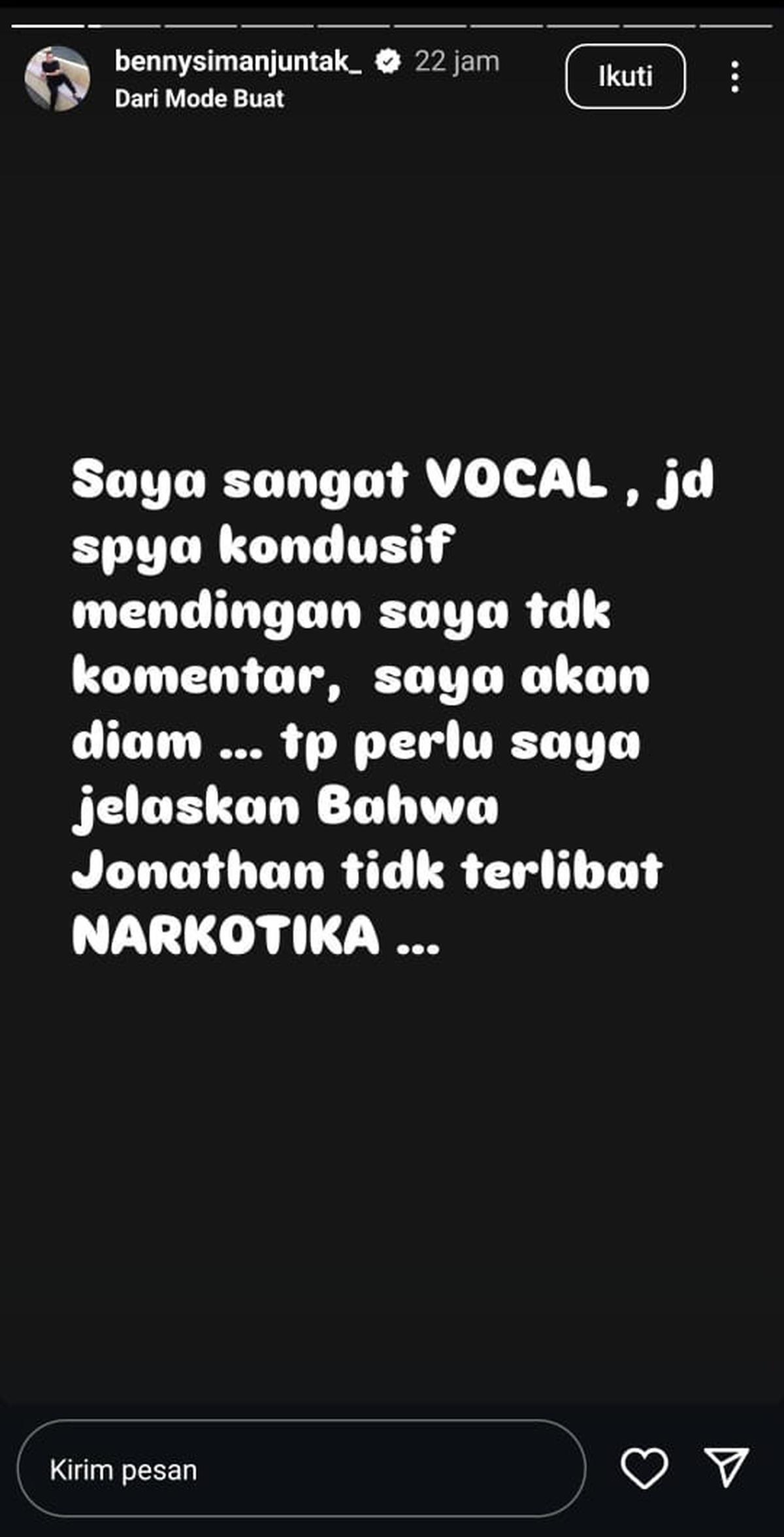 Ternyata Ini Alasan Benny Simanjuntak yang Kini Diam di Kasus Jonathan Frizzy