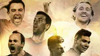 Ilustrasi - Xavi, Andres Iniesta, Sergio Busquets, Luka Modric, Toni Kroos, Casemiro (Bola.com/Adreanus Titus)