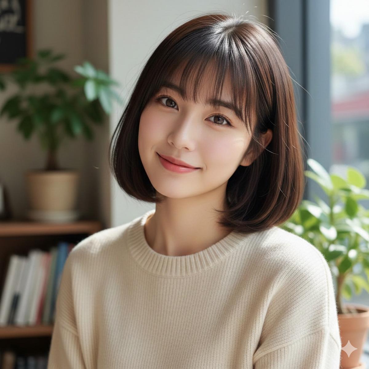 Chin-length Bob dengan Poni