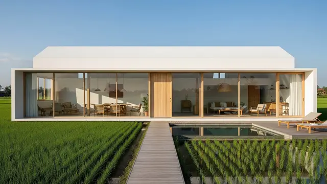 Desain Rumah Minimalis Kampung tapi Kelihatan Seperti Villa Mahal di Tengah Sawah