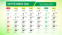 Kalender Jawa Bulan September 2026, Lengkap dengan Weton, Pasaran, Neptu, dan Tanggal Jawa