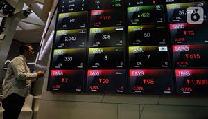 IHSG ambruk di tengah banyaknya sentiment negatif global, mulai dari memanasnya situasi di Timur Tengah, hingga inflasi Amerika Serikat (AS). (Liputan6.com/Angga Yuniar)