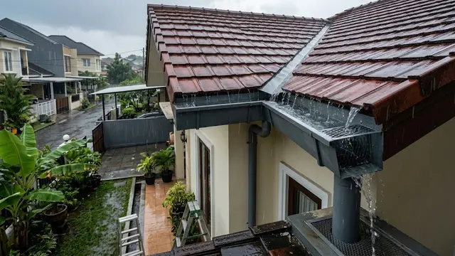Talang air atap rumah untuk musim hujan yang kokoh dan anti tempias model dalam pertemuan dua bidang