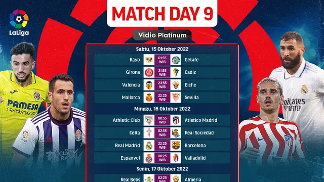 Jadwal dan Live Streaming Liga Spanyol 2022/2023 Matchday 9 di Vidio, 15-18 Oktober 2022