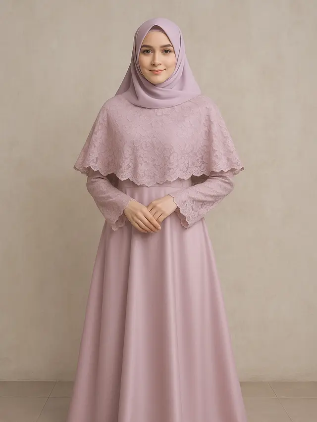 Model Gamis Brokat Kombinasi Satin untuk Wanita Berhijab Syar’i