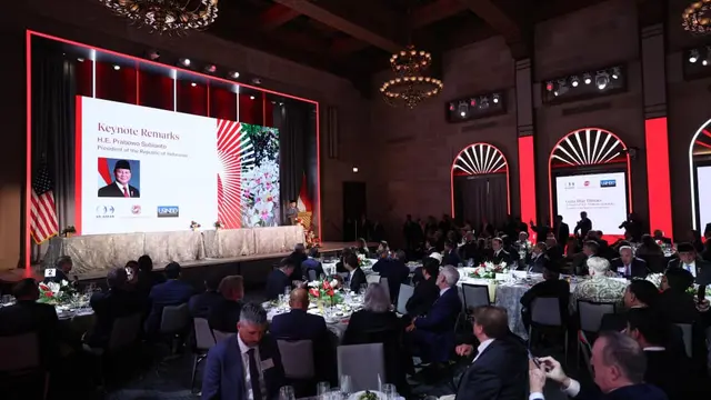 Presiden Prabowo Subianto dalam acara Business Summit yang digelar di US Chamber of Commerce, Washington DC, Rabu (18/2/2026). (Istimewa)