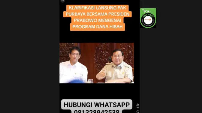 Cek Fakta: Tidak Benar Video Prabowo dan Purbaya Umumkan Bantuan Dana Hibah