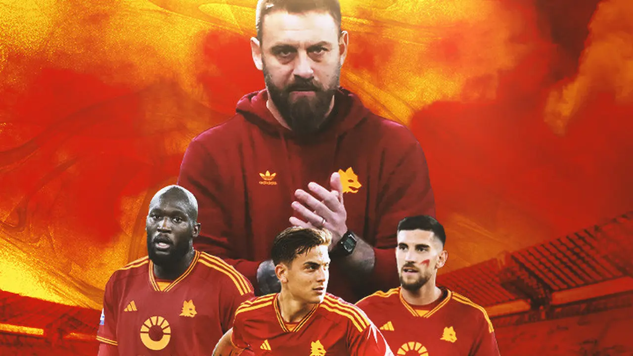 AS Roma - Daniele De Rossi diapit Lorenzo Pellegrini, Romelu Lukaku, Paulo Dybala
