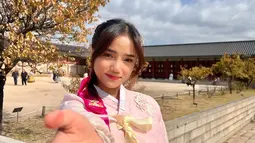 Tampil menawan memakai hanbok, sosok Fuji menuai banyak pujian dari para penggemarnya. Terlihat elegan bak seorang putri, kolom komentar Instagramnya ini banyak dibanjiri pujian. Selain itu hanbook yang dikenakannya ini memiliki warna merah muda yang tampil elegan. (Liputan6.com/IG/@fuji_an)