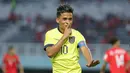 Pemain timnas Ekuador U-17, Michael Bermudez merayakan golnya ke gawang Maroko pada lanjutan penyisihan Grup A Piala Dunia U-17 di Stadion Gelora Bung Tomo (GBT), Surabaya, Jawa Timur, Senin (13/11/2023). (Doc. LOC WCU17/NFL)