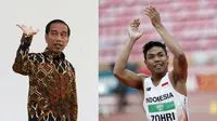 Jokowi bertemu sang juara Lalu Zohri. (AFP)