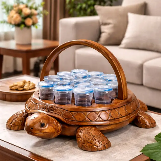Model Tempat Air Mineral Gelas dari Kayu (ChatGPT)
