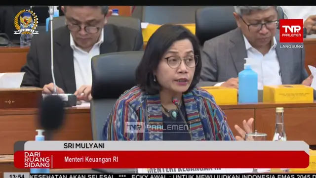 Menteri Keuangan (Menkeu) Sri Mulyani dalam Rapat Kerja dengan Badan Anggaran, Selasa (9/7/2024).