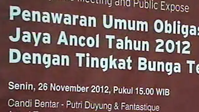 Penawaran Umum Obligasi II Jaya Ancol Tahun 2012