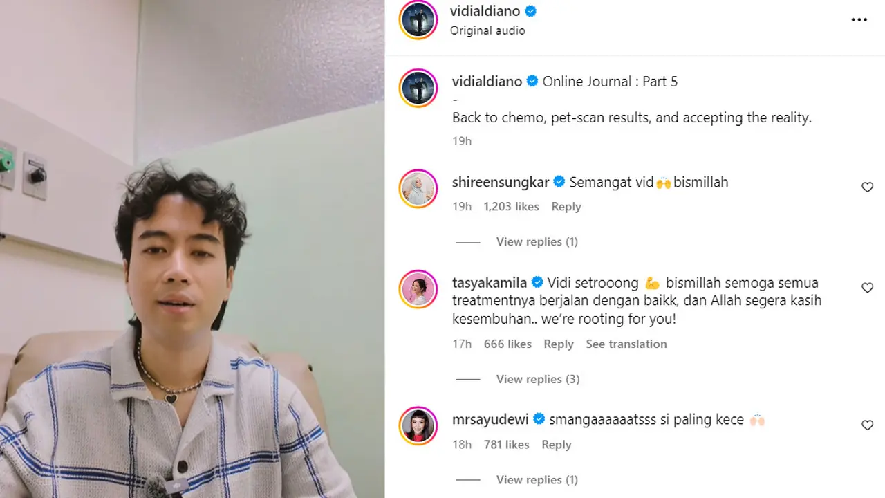 Vidi Aldiano Ungkap Hasil PET Scan Saat Spa Day, Ada Sel Kanker yang Hilang dan Muncul di Titik Baru (Foto: Instagram/ vidialdiano)