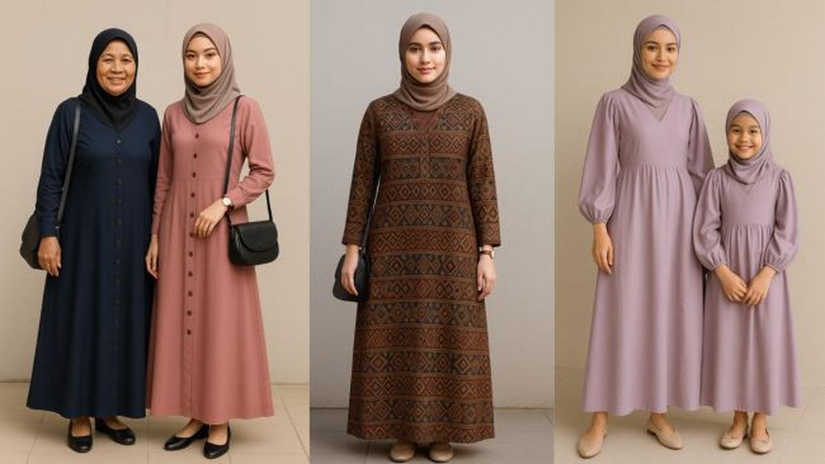 6 Inspirasi Gamis V Neck yang Cocok untuk Berbagai Usia, Berikan Nuansa Modern pada Busana Muslim