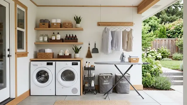 Desain Ruang Cuci dan Setrika Kecil di Belakang Rumah/AI Generated