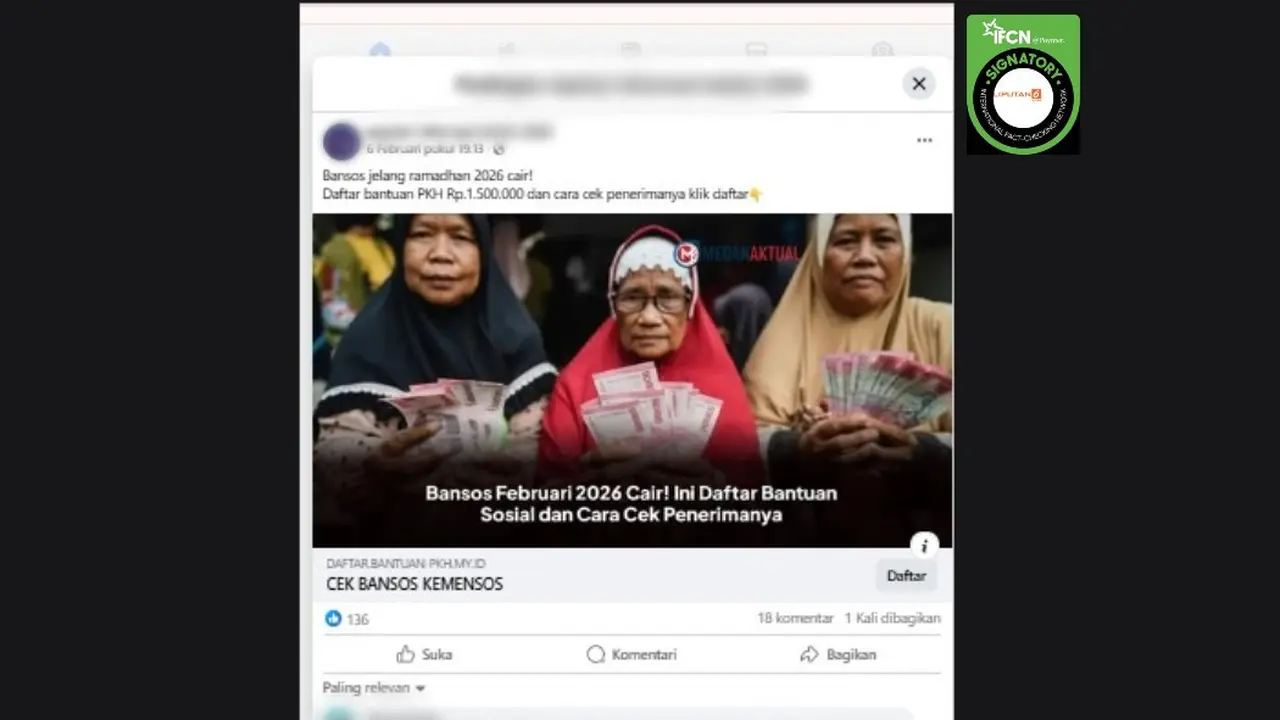Cek Fakta Liputan6.com mendapati klaim link cara mengecek penerima bansos jelang Ramadan 2026 yang beredar di medsos.