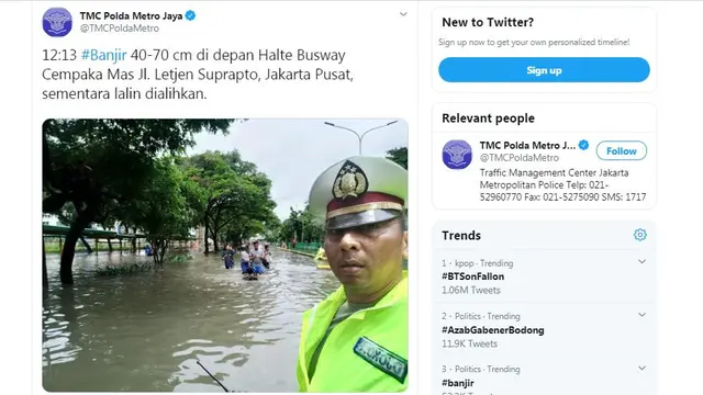 Banjir di kawasan Jalan Letjen Suprapto, Jakarta Pusat